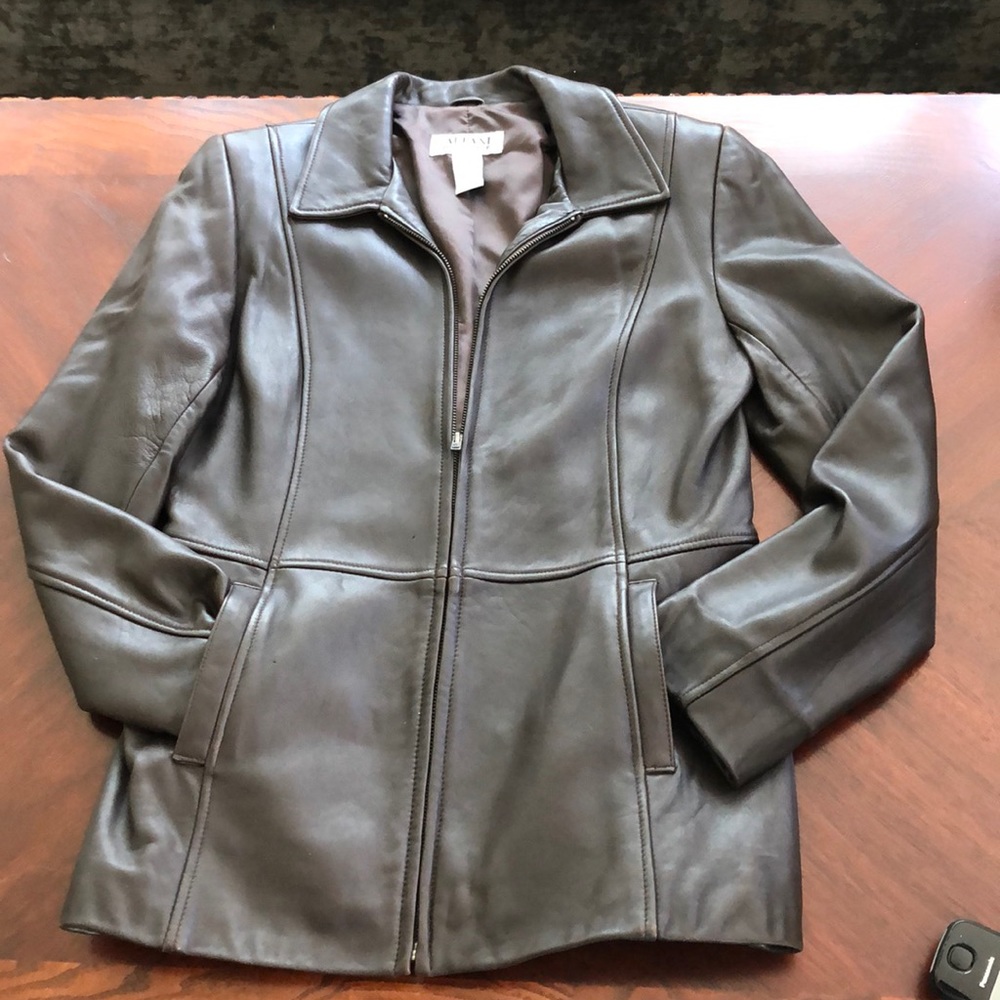 Alfani genuine dark brown leather jacket